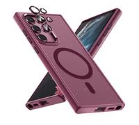 MAKAVO Coque translucide Mate pour Samsung Galaxy S22 Ultra, magnétique Compatible avec MagSafe, Coque Fine avec Protecteur d'objectif d'appareil Photo Antichoc - Bordeaux