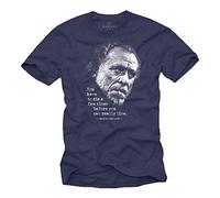 Makaya Cadeau Rigolo pour Homme - Charles Bukowski T-Shirt avec Phrase Humour Bleu S