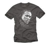 Makaya Cadeau Rigolo pour Homme - Charles Bukowski T-Shirt avec Phrase Humour Gris S