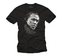 Makaya Cadeau Rigolo pour Homme - Charles Bukowski T-Shirt avec Phrase Humour Noir S