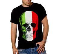 Makaya Crâne T-Shirt Homme Tête De Mort Italie Noir Drapeau L