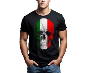 Makaya Crâne T-Shirt Homme Tête De Mort Italie Noir Drapeau XXL