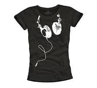 Makaya DJ T-Shirt pour Femme Casque Headphones Noir Taille S