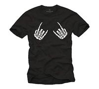 Makaya Heavy Metal Skull Hands Tee Shirt - Tete De Mort Gothique Mains du Crâne - Homme Rock Tshirt Noir Grande Taille L
