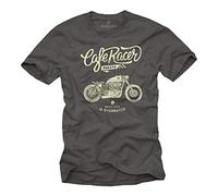 Makaya Idée Cadeau Moto - Vintage Cafe Racer Chris Davidsons - T-Shirt Motard Homme Gris L
