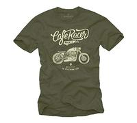 Makaya Idée Cadeau Moto - Vintage Cafe Racer Chris Davidsons - T-Shirt Motard Homme Vert XL