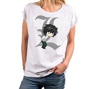 Makaya Manga Anime T-Shirt pour Femme Manches Courtes - Impirmé Death by Ryuk l Col Rond Note Blanc Grande Taille XL