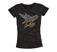 Makaya Marque Tee Shirt Femme avec Message - Logo Motarde Ecriture Good Times Noir Manches Courtes Col Rond Taille M