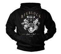 Makaya Rockabilly Sweat Shirt Manches Longues - V8 Hot Rod Moteur - Pull à Capuche Sweatshirt Noir S