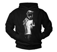 Makaya Sweat à Capuche Homme Motocross - Femme avec Casque Moto - Pull Sweatshirt Motard Idee Cadeau Noir M