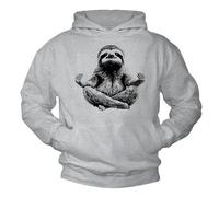 Makaya Sweat à Capuche Homme Paresseux Drôle Hoodie Yoga Zen Méditation Pull Décontracté avec Capuche pour Hommes et Garçons Sweatshirt Motif Sloth Coton Gris XL