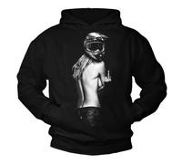 MAKAYA Sweat à Capuche Hommeotocross - Femme avec Casque Moto - Pull Sweatshirt Motard Idee Cadeau Noir L