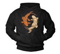 Makaya Sweat À Capuche Yin Yang Yoga Motif Koi Sweatshirt Tokyo Hoodie Japon Motif Symboles Japonais Pull Homme Noir XXL