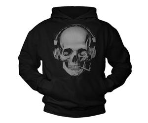 Makaya Sweat Shirt à Capuche Crane - Tete de Mort Skull - Pull Sweatshirt Casque de Musique Noir L