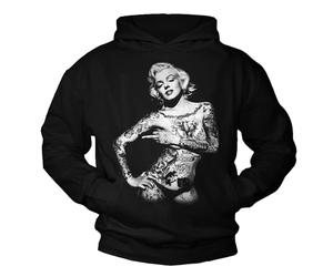Makaya Sweat Shirt à Capuche Marilyn Tatouage Pull Sweatshirt Tatoo Sweater Homme/Femme Monroe Noir M