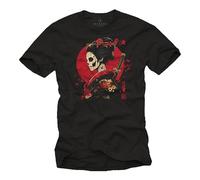 Makaya T-Shirt avec Caractères Japonais Kanji Geisha Samouraï Guerrier Style Japonais Impression Design Noir XXXL