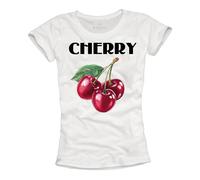 Makaya T-Shirt avec Cerises pour Femme Cherry Top D'Été Hauts Imprimé Motif Sexy Tenue Femme T-Shirt Blanc M