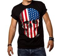 Makaya T-Shirt Crâne Homme USA Drapeau Tête De Mort Noir S