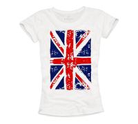 Makaya T-Shirt Drapeau Anglais Femme Union Jack Vintage Blanc S M L