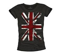 Makaya T-Shirt Drapeau Anglais Femme Union Jack Vintage Noir L