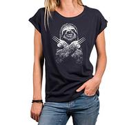 Makaya T-Shirt Drôle Femme - Cool Sloth - Motif Animaux Tshirt Imprimé Grande Taille Bleu M