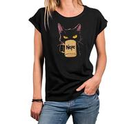 Makaya T-Shirt Femme avec Chat Tasse de Café Slogan Nope Tee Shirt Drôle Haut avec Motif Amusant Idée Cadeau Originale pour Amoureux des Chats Top Manches Courtes Noir S