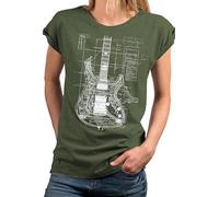 Makaya T-Shirt Femme avec Guitare T-Shirt avec Motif Guitare Top Imprimé Logo Motif Guitare Femme Filles Vert L