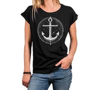 Makaya T-Shirt Femme avec Motif Ancre Top D'Été pour Femme Mariée Ancre T-Shirt Ancre Hauts Nautiques Maritimes Noir L