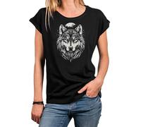 Makaya T-Shirt Femme avec Motif Loup Manches Courtes Top Motif Chien Tête De Loup Lune Hauts De Chien Noir XXXXL