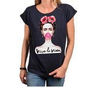 MAKAYA T-Shirt Femme - Frida Top Chic Fashion Tunique - Viva La Vida Bleu M