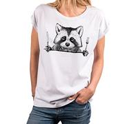 Makaya T-Shirt Femme Humour - Manches Courtes Top Raton Laveur Blanc Raccoon Trash Panda Blanc M