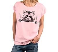 Makaya T-Shirt Femme Humour - Manches Courtes Top Raton Laveur Rose Raccoon Trash Panda Rose L