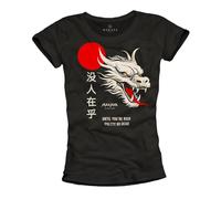 Makaya T-Shirt Femme Imprimé avec Dragon Message Nobody Cares Until You're Rich Pretty Or Dead Chinois Art Noir S
