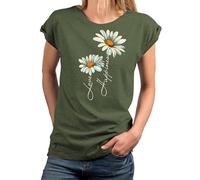 Makaya T-Shirt Femme Imprimé Fleuri Hippie Chic Fleur Marguerite Tee Shirt Message Amour Top Ete Grande Taille Vert XL