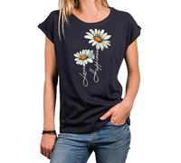 Makaya T-Shirt Femme Imprimé Fleuri Hippie Chic Fleur Marguerite Tee Shirt Message Amour Top Ete Grande Taille Bleu XXL