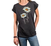 Makaya T-Shirt Femme Imprimé Fleuri Hippie Chic Fleur Marguerite Tee Shirt Message Amour Top Ete Grande Taille Gris XXL