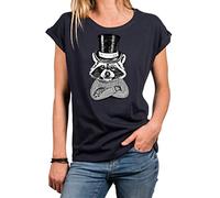 Makaya T-Shirt Femme Manches Courtes - Sexy Sport Top Imprimé Raton Laveur Coton Tunique Bleu L