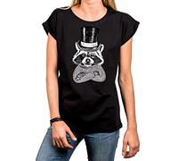 Makaya T-Shirt Femme Manches Courtes - Sexy Sport Top Imprimé Raton Laveur Coton Tunique Noir XL