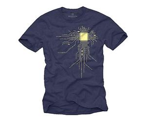 Makaya T-Shirt Geek Bleu Homme Gamer CPU Bleu Taille M