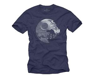 Makaya T-Shirt Geek Death Star avec ATAT Wars Bleu Homme XXXXL