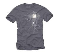 Makaya T-Shirt Geek Gris Gamer CPU Homme Bleu-Gris L