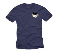 Makaya T-Shirt Homme Chat Drôle Cup Cat avec Motif Chat et Tasse de Café Tshirt Amusant Idée Cadeau pour Hommes Garçons Collègues Grandes Tailles Bleu XL