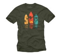 Makaya T-Shirt Homme Surf Vintage California Beach avec Palmiers Motif Rétro Tshirt Surfeur Idée Cadeau pour Hommes Garçons et Enfants Vert XXXXL
