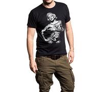 Makaya T-Shirt Homme Tattoo Style - Mode Rock Streetwear avec Motif Tatouage Crâne Encre pour Fans de Musique Femme Tee Noir XXXXXL
