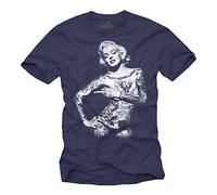 Makaya T-Shirt Homme Tattoo Style - Mode Rock Streetwear avec Motif Tatouage Crâne Encre pour Fans de Musique Femme Tee Bleu XXL