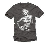 Makaya T-Shirt Homme Tattoo Style - Mode Rock Streetwear avec Motif Tatouage Crâne Encre pour Fans de Musique Femme Tee Gris XL