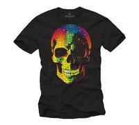 Makaya T-Shirt Homme Tete De Mort Imprimé Disco Design Tee Shirt Idee Cadeau Garcon Skull Mexicaine Noir XXXL