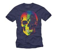 Makaya T-Shirt Homme Tete De Mort Imprimé Disco Design Tee Shirt Idee Cadeau Garcon Skull Mexicaine Bleu M