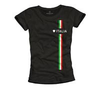 Makaya T-Shirt Italie Femme Drapeau Italien Tee Shirt Italia Italy Top avec Cœur Motif Message Amour Noir L