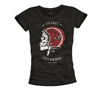 Makaya T-Shirt Moto Femme Tete de Mort Casque GO Fast Or GO Home Noir M